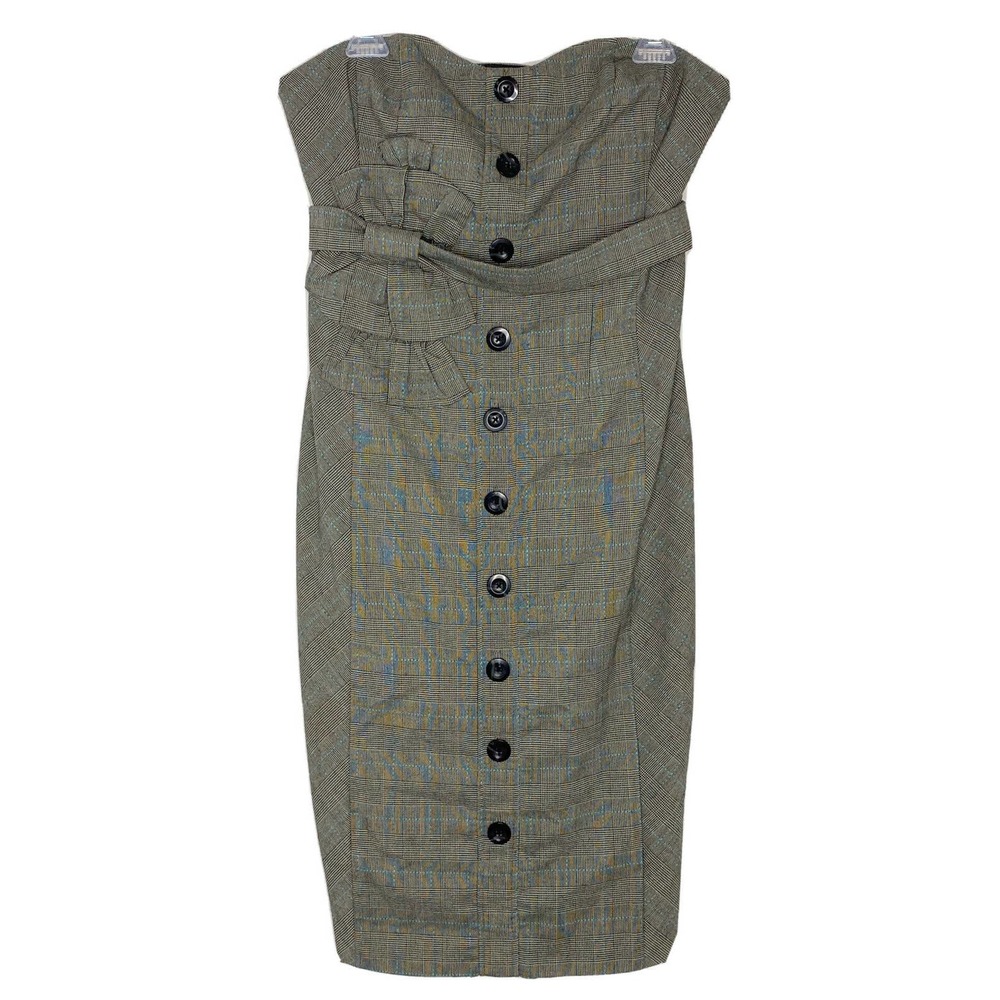 Anthropologie FLOREAT Doubly Adorned Plaid Strapless Sheath Dress Size 10 A1 - Picture 1 of 6
